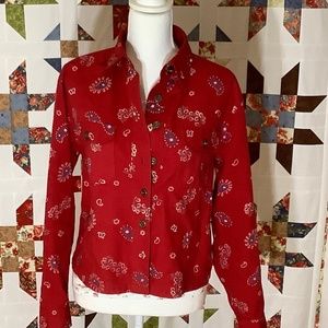 Boston Proper Denim Jacket Red Bandana Print Size S